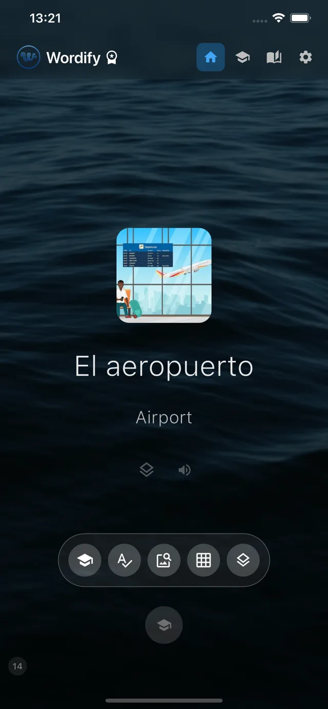 Wordify Home Screen — flashcard with image