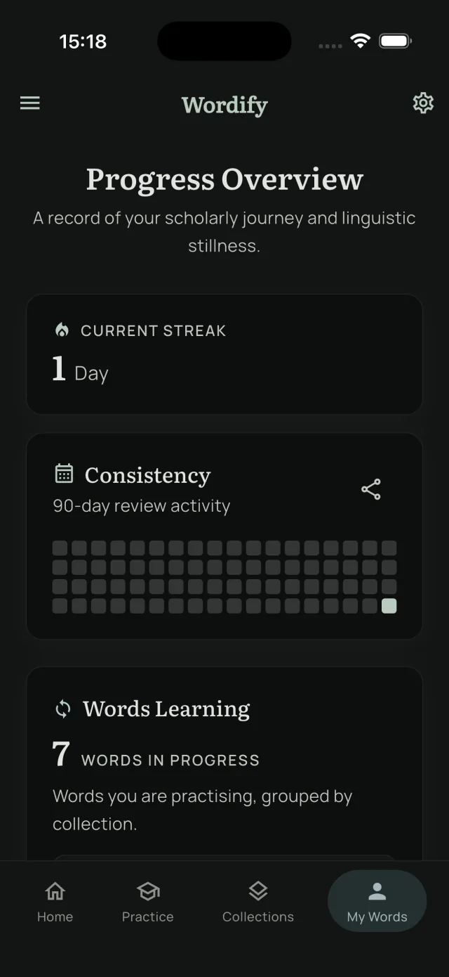 My Words, dark theme