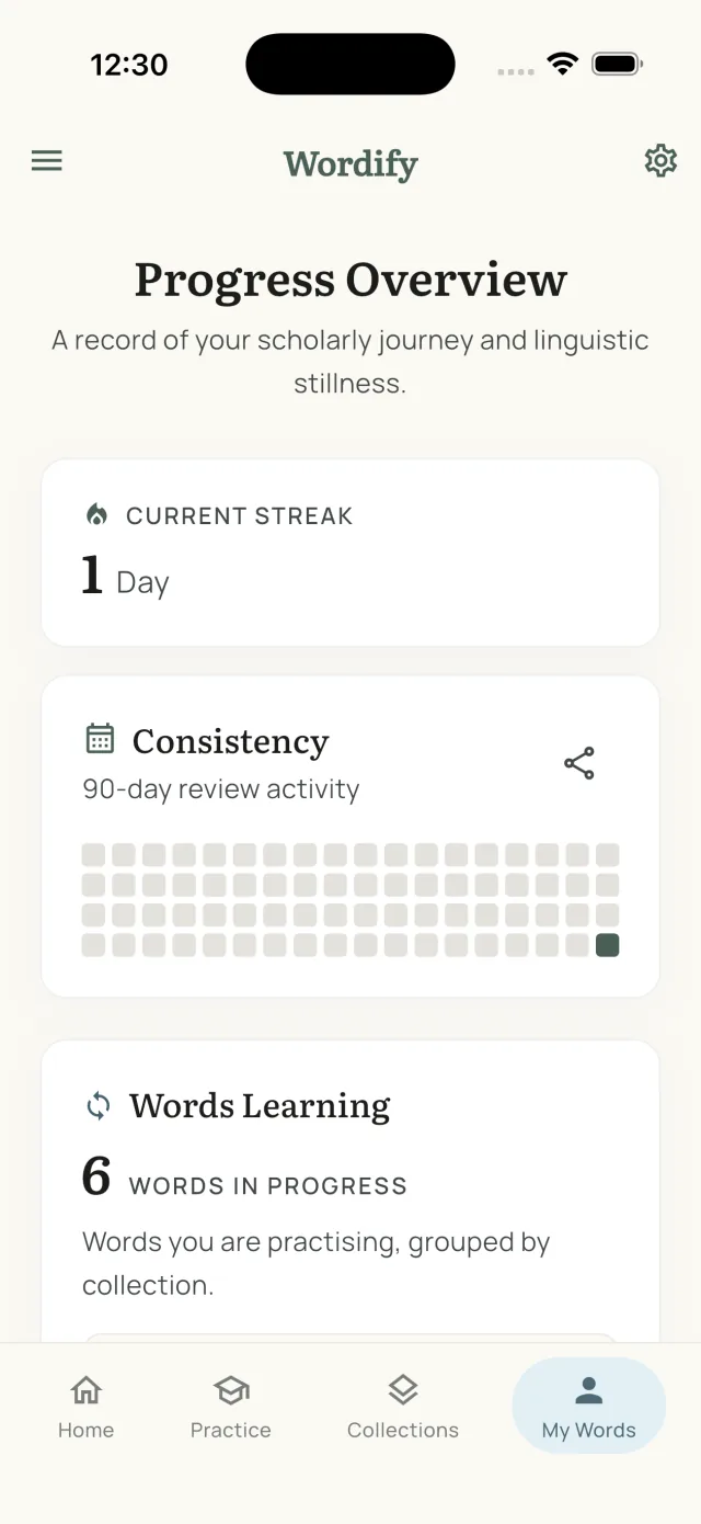 My Words progress overview