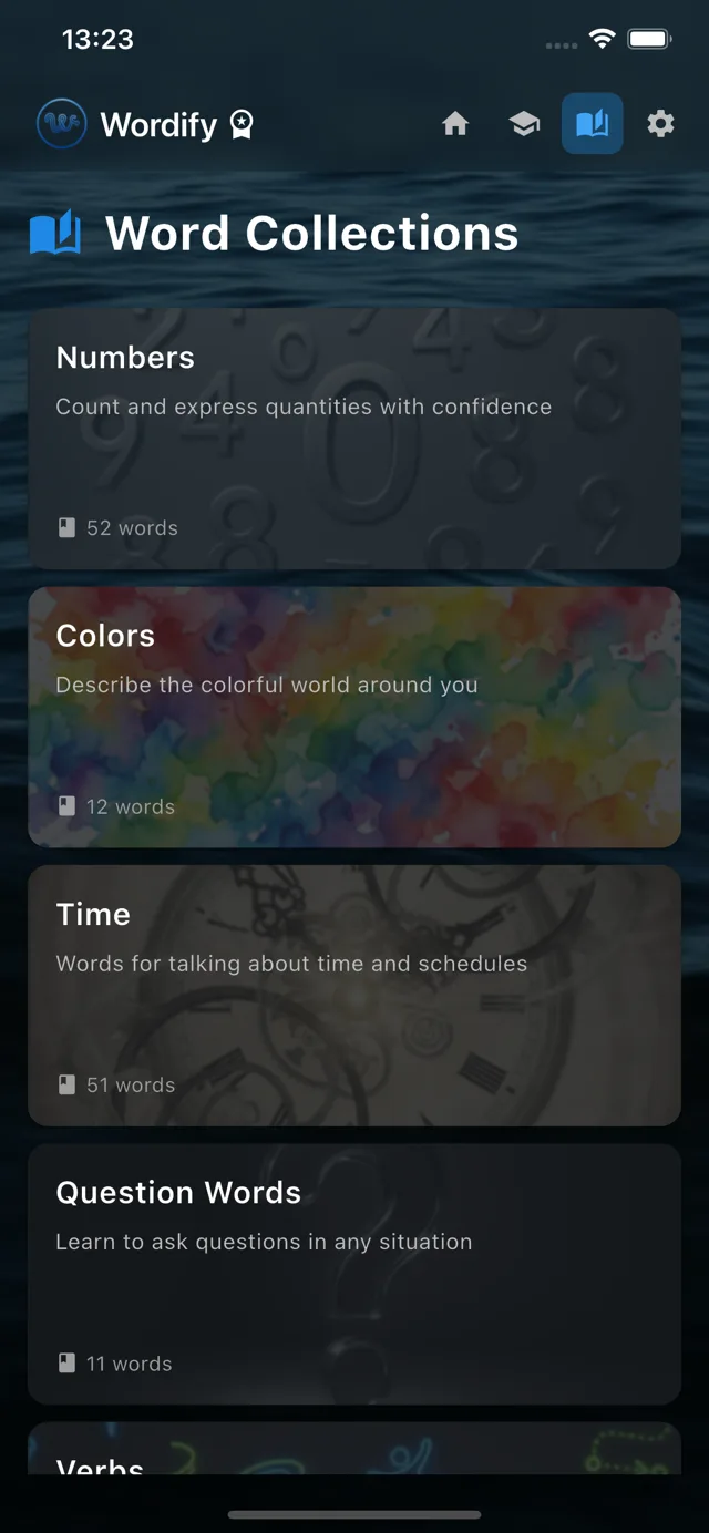 Word collections screen