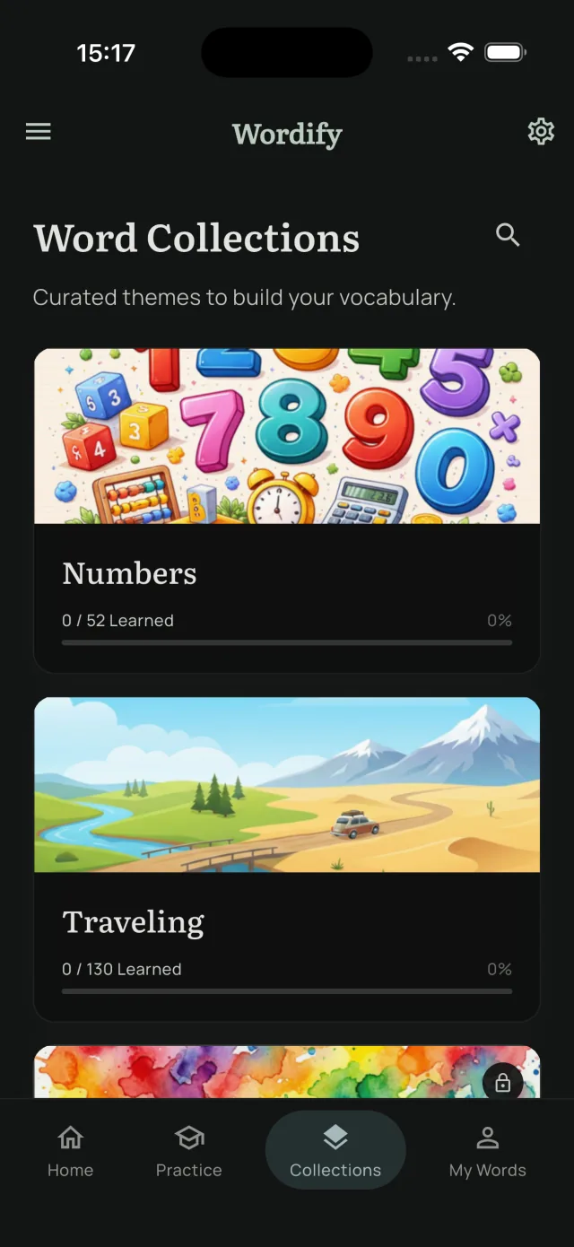 Collections, dark theme