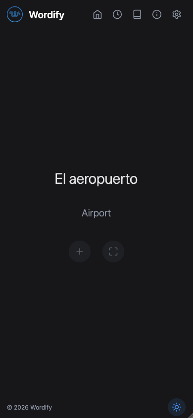 The original Wordify web prototype - a new-tab page showing one Spanish word and its English translation
